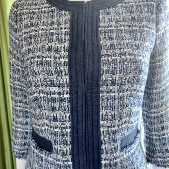 Talbots Petites Cotton/Poly Blend Tapestry 2pc Suit: Navy/Grey/Cream Tweed. NWT. - Picture 4 of 16